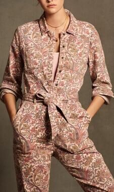 Anthropologie Rose Paisley Utility Jumpsuit Size S